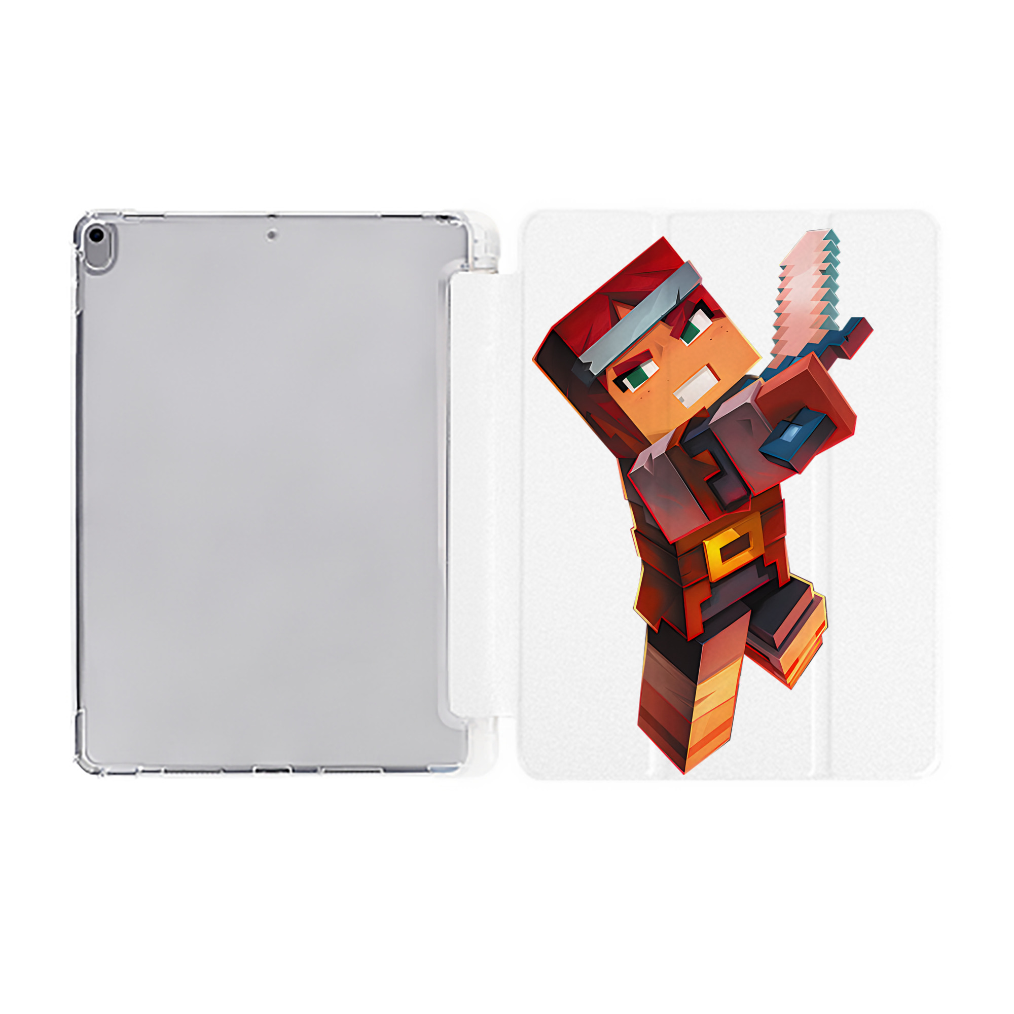 （画像用） マインクラフト ブロックの世界 Minecraft MC Block world IPad ケース ペン収納付き 三つ折りスタンド PUレザー×シリコン 対応機種9.5/10.5/10.9インチ